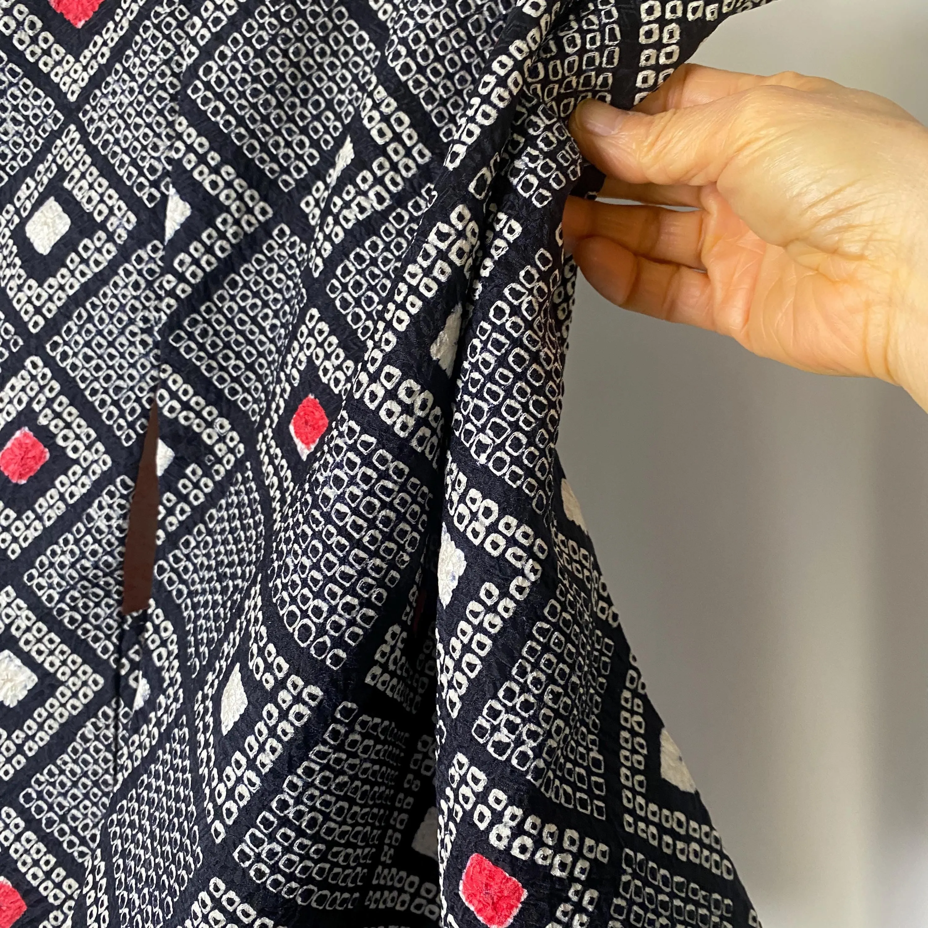 Black Shibori Haori, Japanese Kimono, Geometric, Square, Traditional, Cardigan, Women's Jacket, Silk Long outer, Casual Layer, Versatile-K
