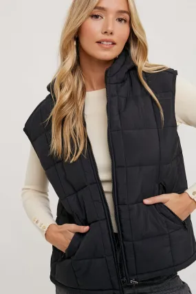 Black Zip-Up Puffer Vest with hood *