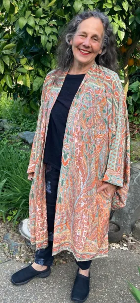 Copper Paisley Mint Silk Tienda ho Kimono Boho Hippie Chic Resort Wear Sml-6x