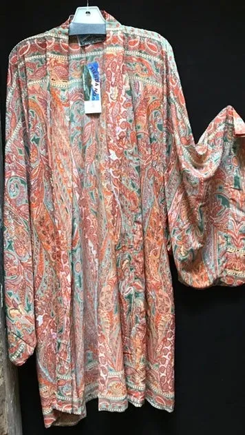 Copper Paisley Mint Silk Tienda ho Kimono Boho Hippie Chic Resort Wear Sml-6x
