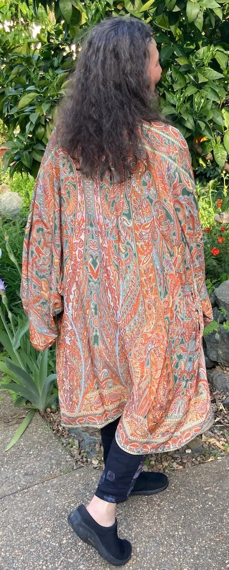 Copper Paisley Mint Silk Tienda ho Kimono Boho Hippie Chic Resort Wear Sml-6x