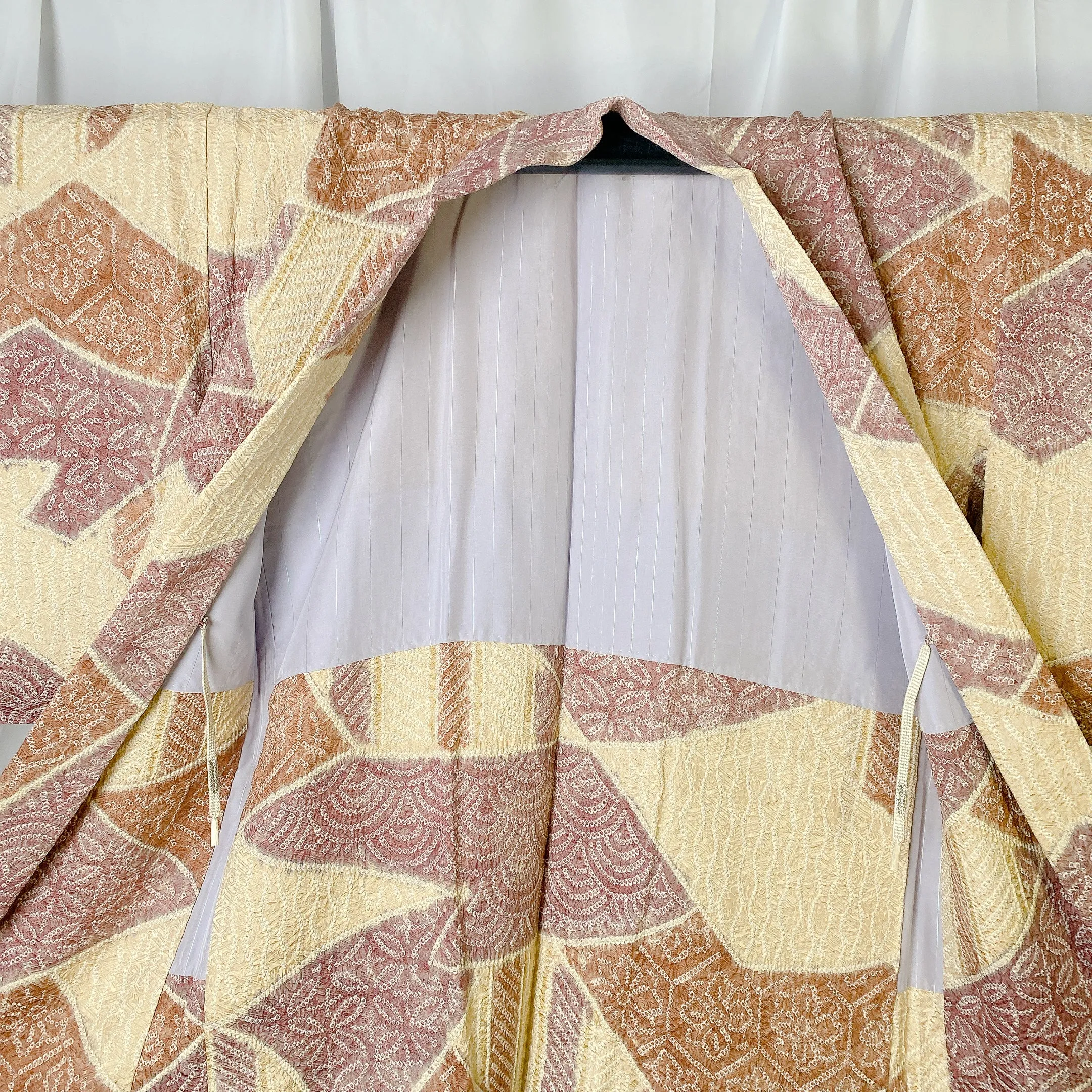 Cream Yellow Japanese Haori, Shibori, Traditional, Excellent, Vintage Kimono, Cardigan, Women's Jacket, Silk outer, Casual Layer, Versatile