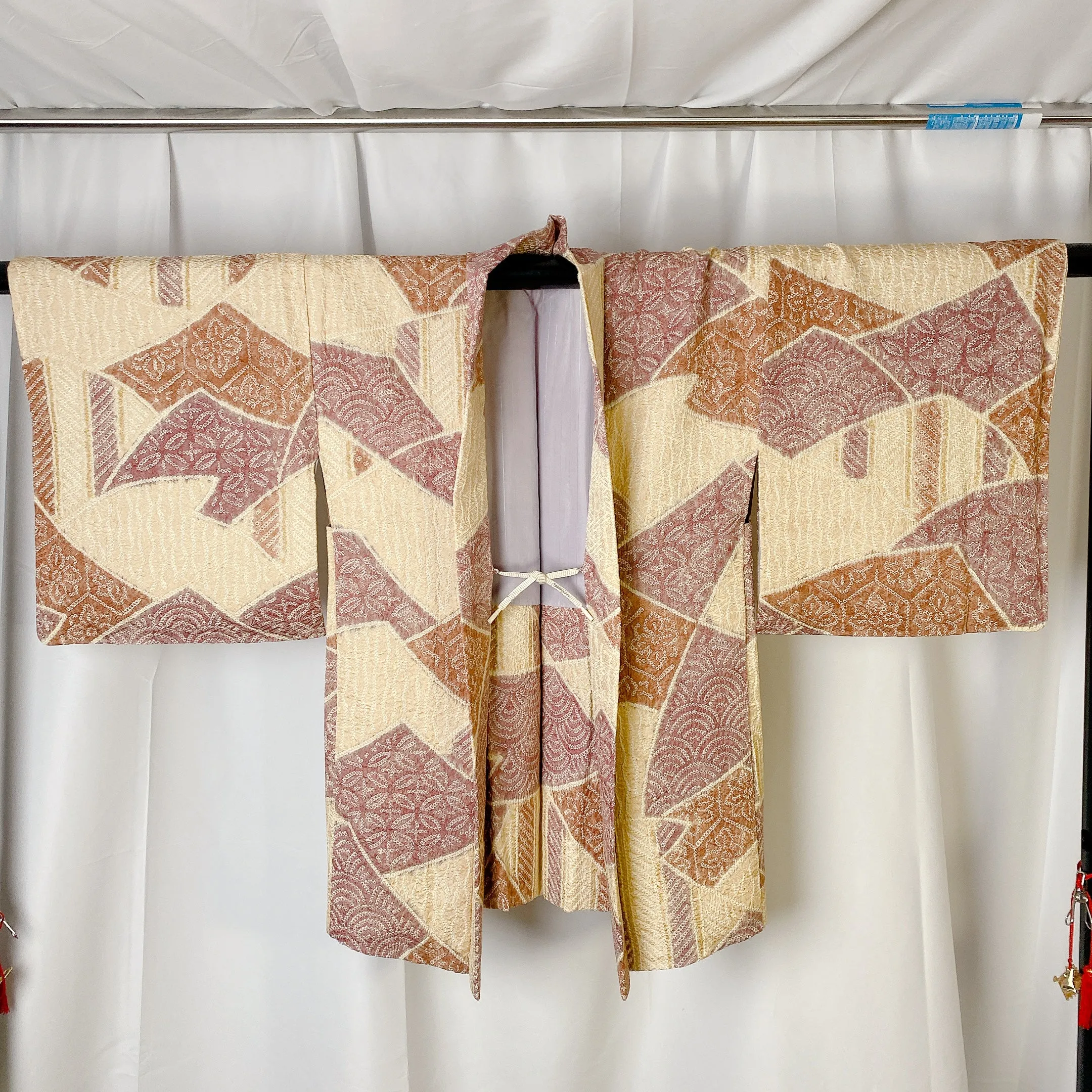 Cream Yellow Japanese Haori, Shibori, Traditional, Excellent, Vintage Kimono, Cardigan, Women's Jacket, Silk outer, Casual Layer, Versatile