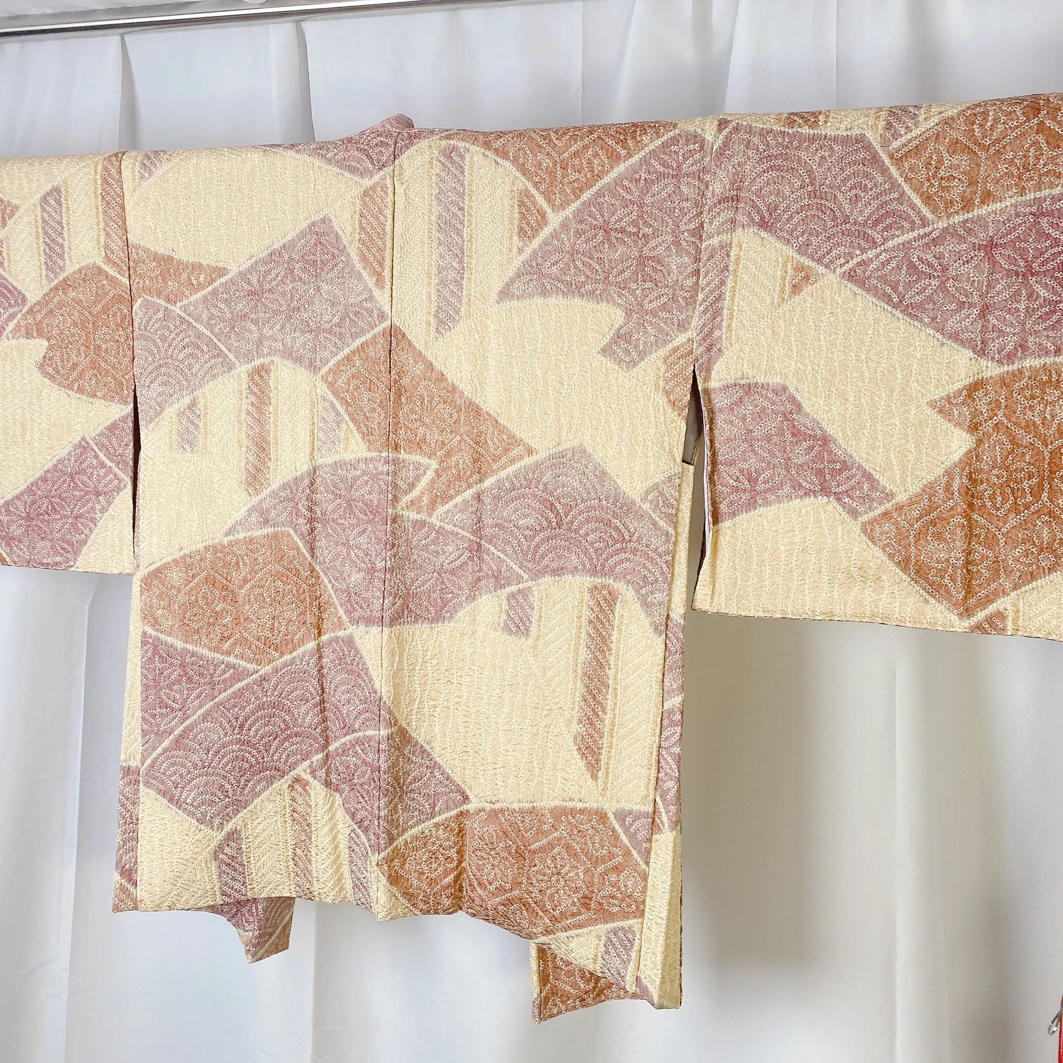 Cream Yellow Japanese Haori, Shibori, Traditional, Excellent, Vintage Kimono, Cardigan, Women's Jacket, Silk outer, Casual Layer, Versatile