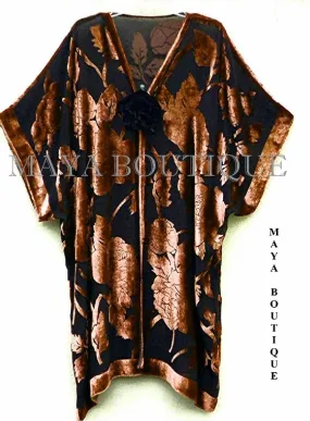 Jacket Kimono Duster Silk Burnout Velvet Copper & Black No Fringe Maya Matazaro