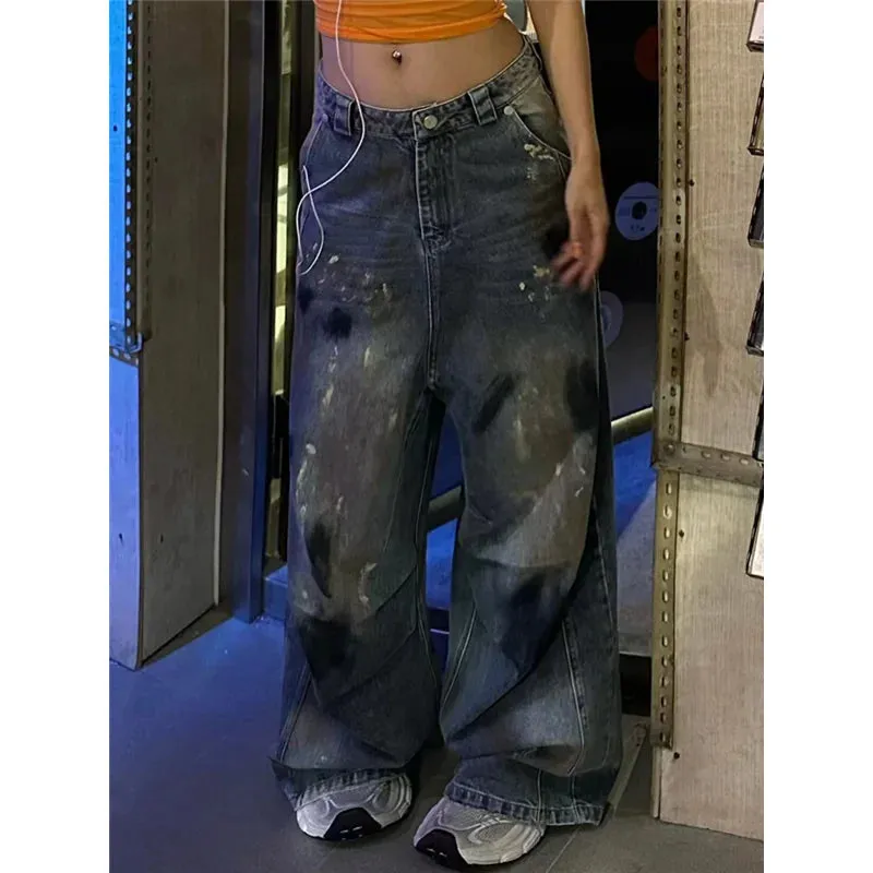 TAVIMART  -  Autumn Women's Casual Harajuku Jeans Vintage Aesthetic Style Loose Washed Pants Y2K Wide Leg Baggy Denim Punk Trouser