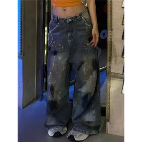 TAVIMART  -  Autumn Women's Casual Harajuku Jeans Vintage Aesthetic Style Loose Washed Pants Y2K Wide Leg Baggy Denim Punk Trouser