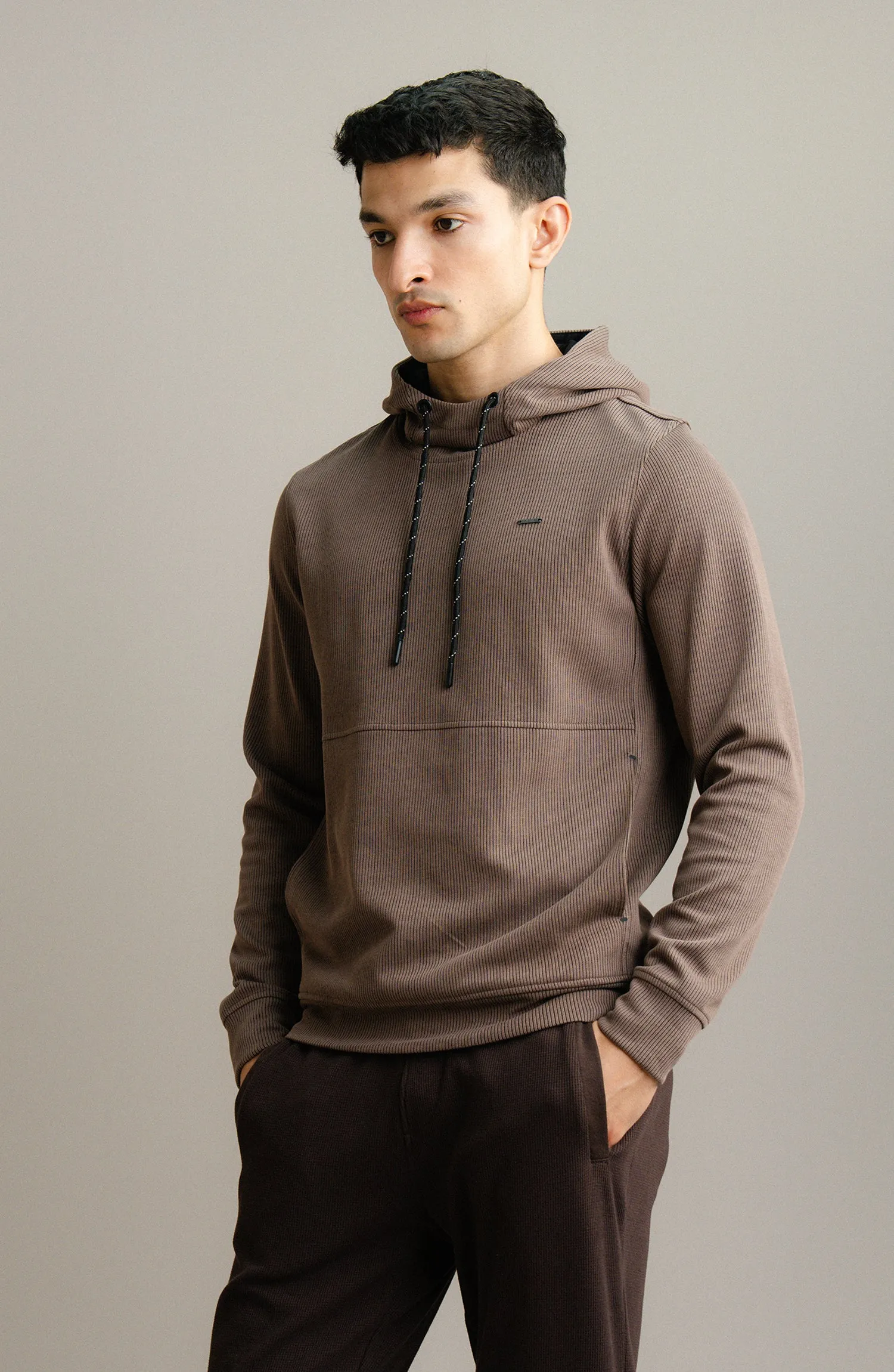 Textured Rib Pullover - Brown