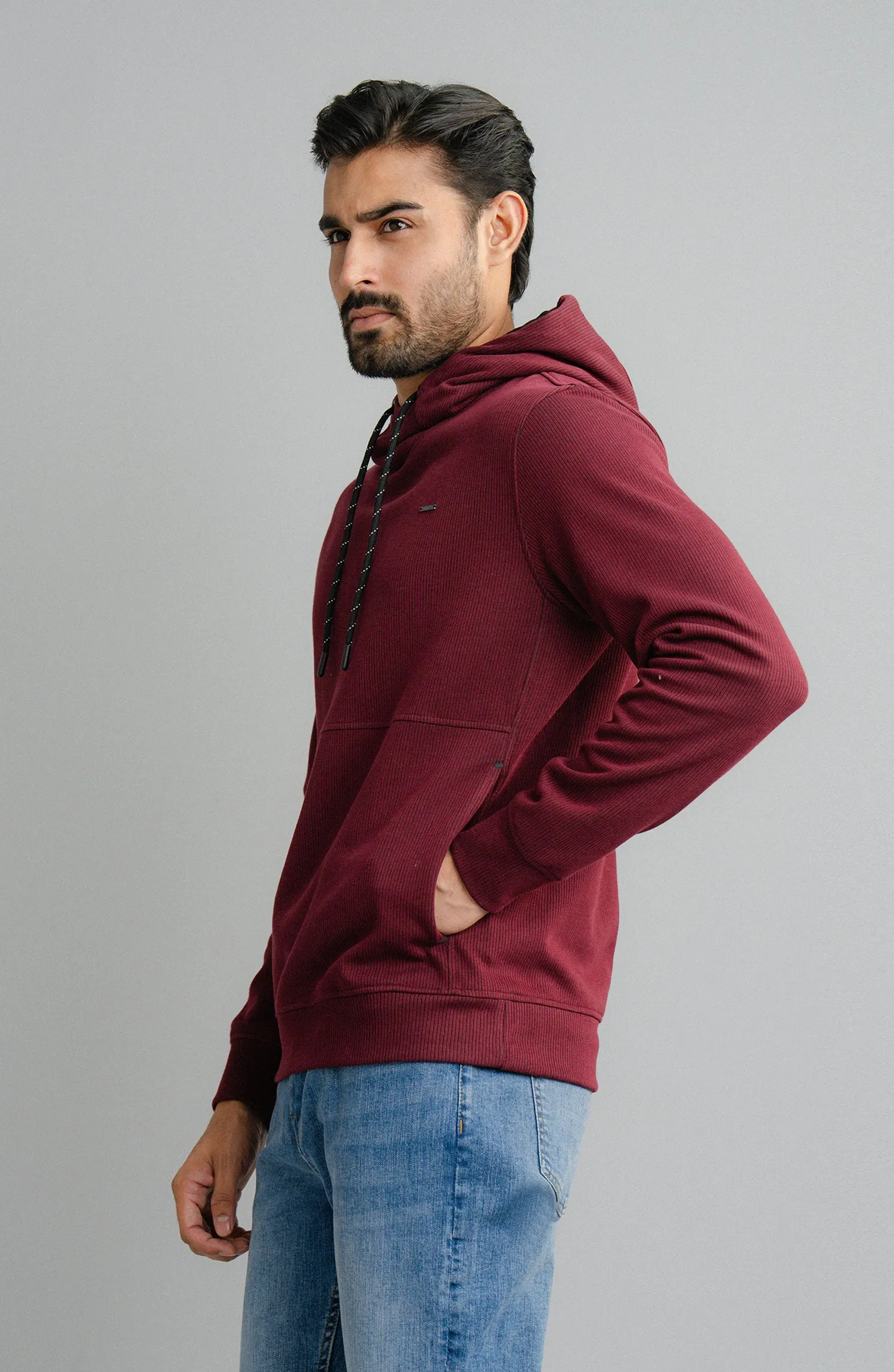 Textured Rib Pullover - Burgundy